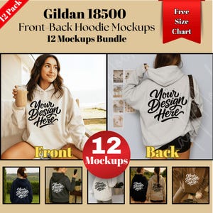 Gildan 18500 Hoodie Mockup Bundle, G185 Hoodie Sleeve Mock-up Bundle, Neutral Casual Simple Gildan 18500 Mocks, Gildan Mockup POD y2k Bundle
