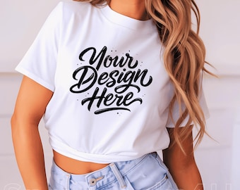 White Comfort Colors 1717 Mockup Oversized White T-shirt Mockup Trendy Comfort Colors 1717 Model Mockup Aesthetic Boho T-Shirt Mockup CC1717
