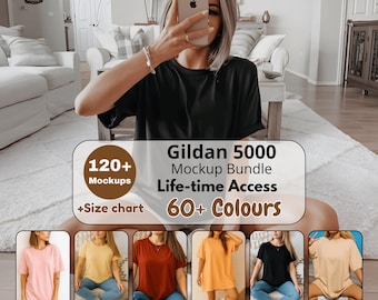 Gildan 5000 T-Shirt Mockup Bundle: 120+ High-Res Images (Digital Download)