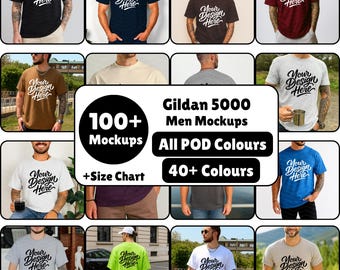 Gildan 5000 Tshirt Mockup Bundle, Men G5000 T-Shirt Mock-up Bundle, Male TShirt Mockup Bundle, Gildan 5000 Male Model Mockup, Simple Mockup