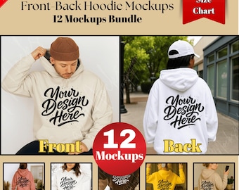 Gildan 18500 Hoodie Mockup Bundle: Vorderseite & Rückseite (PNG Digital Download)
