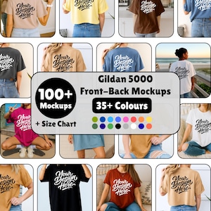 Pacchetto mockup Gildan 5000, Pacchetto maglietta Gildan 5000, Pacchetto mockup Gildan Whole Shop, Accesso a vita al mockup fronte retro, uomo donna