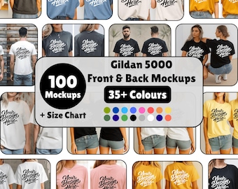Gildan 5000 Mockup Bundle: Front & Back Views, 35+ Colors (RAR File, Digital Download