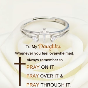 To My Daughter Cross Prayer Ring,S925 Silver Faith Cross Ring,Christ Ring,Adjustable Ring,Sister Ring,Friendship Gift,Birthday Gift For Her