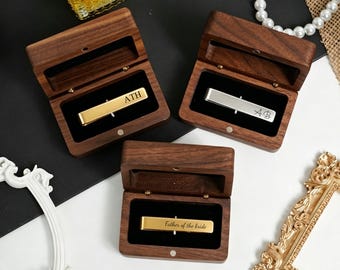 Personalized Tie Clip with Gift Box, Custom Engraved Tie Bar for Men, Groomsmen Gift Set, Wedding Day Keepsake, Engraved Name Tie Holder