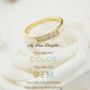 Für meine Tochter Ring,Tochter Du bist meine Prinzessin Farbe Edelstein Ring,S925 Silber Emaille Ring,Ring mit einer herzerwärmenden Karte,Tochter Geburtstagsgeschenk