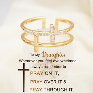 To My Daughter Cross Ring,Double Cross Prayer Ring,Stacking Ring,S925 Silver Adjustable Ring,Christ Ring,Bridesmaid Gift,Birthday Gift