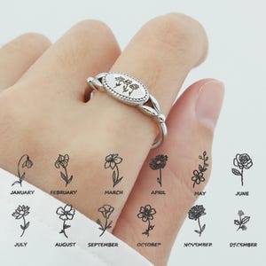 Personalized Birth Flower Ring, Custom Mother Floral Ring for Women, 12 Birth Month Flower Jewelry, Family Rings, Personalized Gift f-2