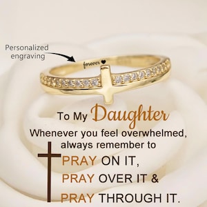 To My Daughter Cross Prayer Ring,Cross Ring with Custom Engraving,S925 Silver Faith Cross Ring,Christ Ring,Bridesmaids Rings,Birthday Gift