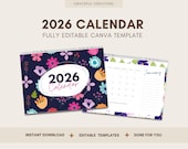 2026 Desk Calendar Template, Floral Canva Editable, Printable Monthly (Digital Download)