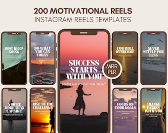 200 Motivational Reels, Inspirational Quotes, Instagram Reels, Faceless Reels, Faceless Marketing, Master Resell Rights, MRR PLR, DFY