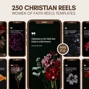 250 Christian Reels, Instagram Reels, Bible Quotes, Women's Inspiration, Social Media Template, Master Resell Rights, MRR PLR