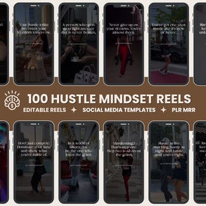 100 Hustle Mindset Reels, Social Media Templates, Motivational Quotes, Instagram Reels, Coaching Templates, Inspirational Reels, PLR MRR