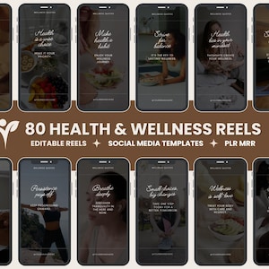 80 video di salute e benessere, video di salute e benessere, marketing senza volto, video di Instagram, meditazione, modelli di social media, PLR MRR