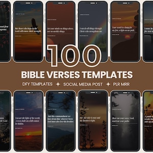 Bible Verse Social Media Templates: Christian Quotes, Instagram Posts (PLR MRR Canva Editable)