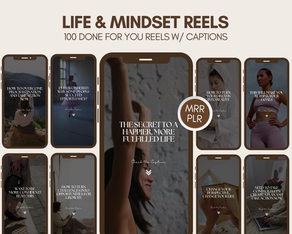 100 Instagram Reels Templates, Life & Mindset, Faceless Reels, Social Media Templates, Done for You Reels, Master Resell Rights MRR PLR