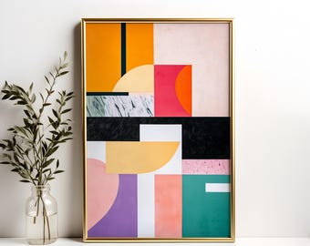Mid Century Modern Geometric Print: Retro Abstract Wall Art (digital ...