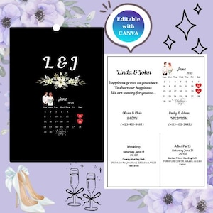Elegante invitación de boda digital - Plantilla editable de Canva / Invitación de boda moderna / Descarga instantánea / Invitación de boda imprimible