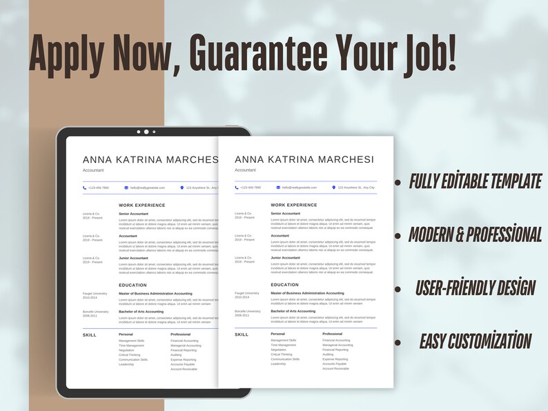 Minimalist & Professional Resume Template - Etsy