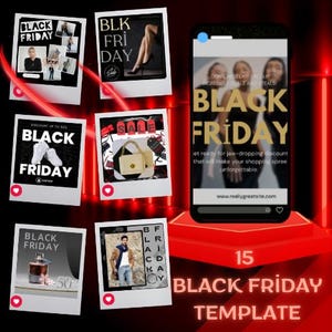 15 Black Friday Instagram Post & Story Canva Template | Editable 1080x1080 Pixels | Social Media Marketing Templates |  Black Friday