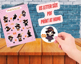 Witch Sticker Set: Spooky Halloween Party Decorations (US Letter PDF)