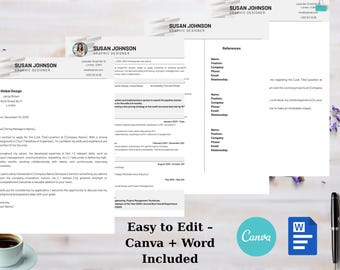 Modern Resume Template | CV, Cover Letter, References (Canva & Word)