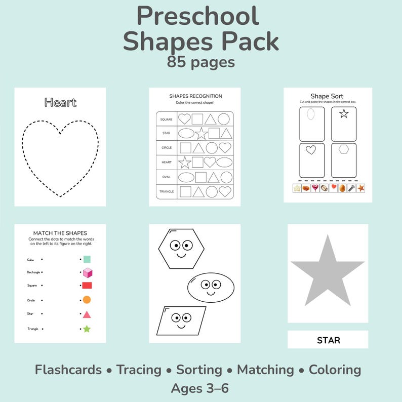 Preschool Shapes Printable Pack–85 Pages Flashcards,tracing Worksheets ...