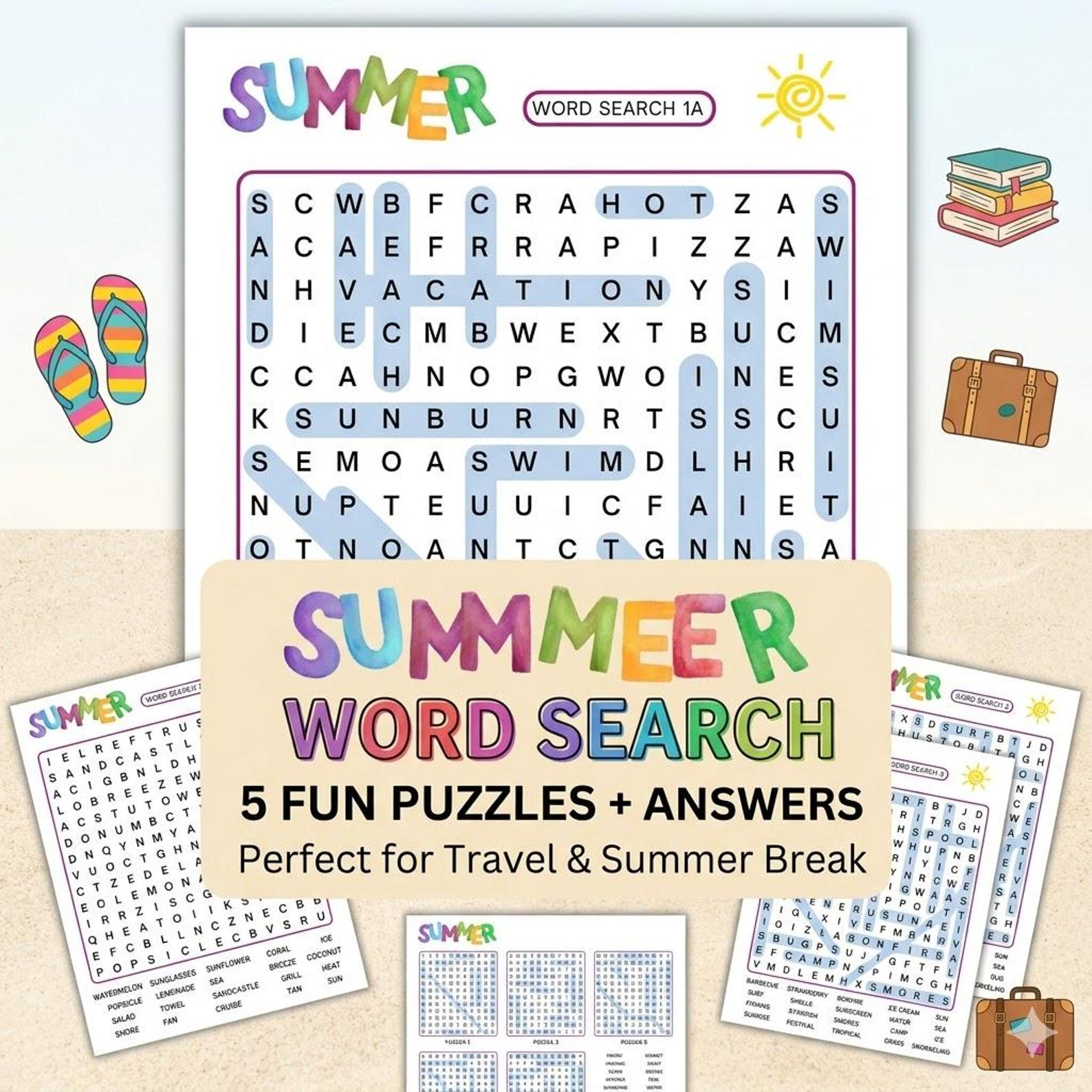 Summer Word Search Printable for Kids, Fun Puzzle Pack PDF, Homeschool ...