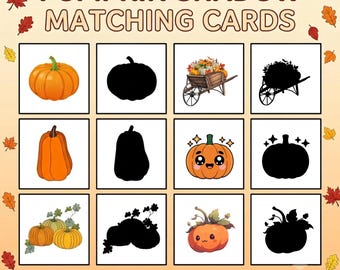 Pumpkin Shadow Matching Cards Printable | Fall Matching Game Toddlers | Montessori Preschool Activity Halloween Game | Homeschool Printable