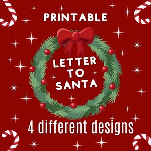 Carta a Papá Noel para imprimir; 4 plantillas de cartas diferentes; carta a Papá Noel; lista de deseos navideños; descarga instantánea;