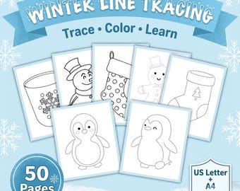 Páginas para trazar líneas de invierno imprimibles / Trazado de invierno / Actividades de trazado para preescolares / Habilidades motoras finas / Hojas de trabajo para niños pequeños / Dibujos para colorear de invierno