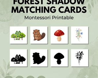 Cartes assorties Ombre de la forêt à imprimer | Jeu d'association d'animaux des bois | Activité préscolaire Montessori | Cartes assorties nature | École à la maison