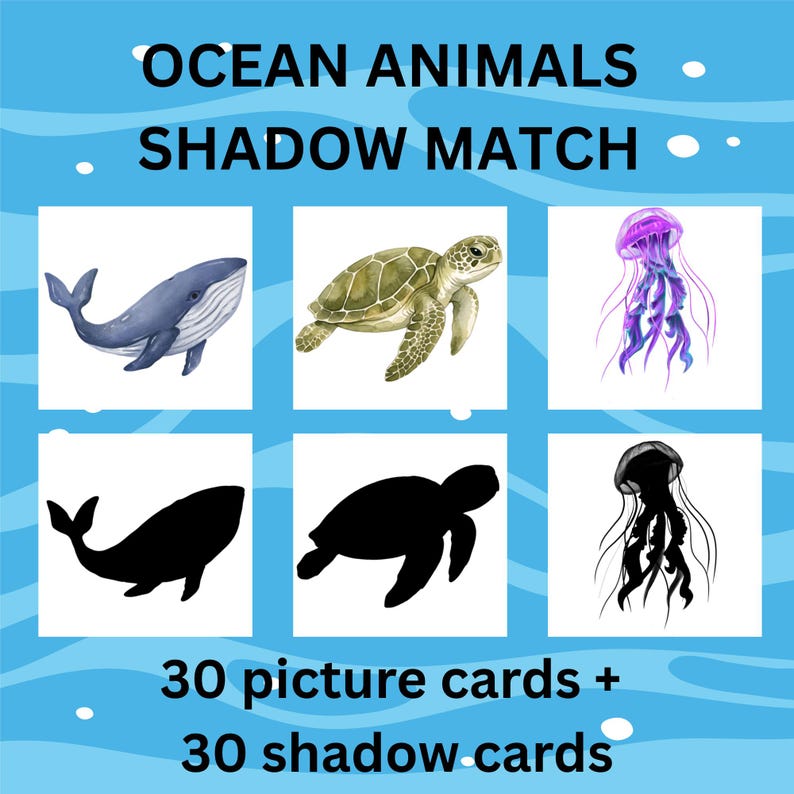 Ocean Animals Shadow Matching Cards Printable – Montessori Toddler ...