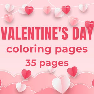 Printable Valentines Day Coloring Pages; Easy and Cute Designs for Kids and Adults; digital download