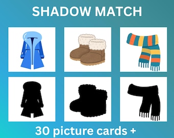 Winter Clothes Shadow Match / Montessori Printable Activity / Printable Game / Preschool Learning / Clothes Activity / Fun Winter /
