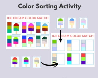 Ice Cream Color Sorting Activity for Preschool | Cut and Paste Matching Game Printable | Color Recognition | Fine Motor Skills Activity