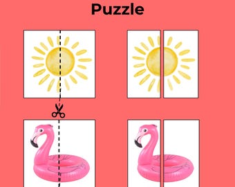Summer Cut & Match Puzzle for Toddlers / Matching Halves / Preschool Activity / Montessori Learning Homeschool Printable