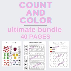 Count and Color Printable / Preschool Counting Worksheets / Kids Math Worksheets / Educational Printables / Number Worksheet for Kids