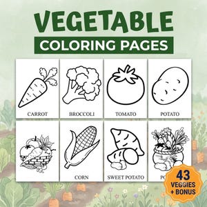 Vegetable Coloring Pages Printable | Vegetable Coloring Book | Food Coloring Pages | Toddler Coloring Pages | Preschool Activity PDF