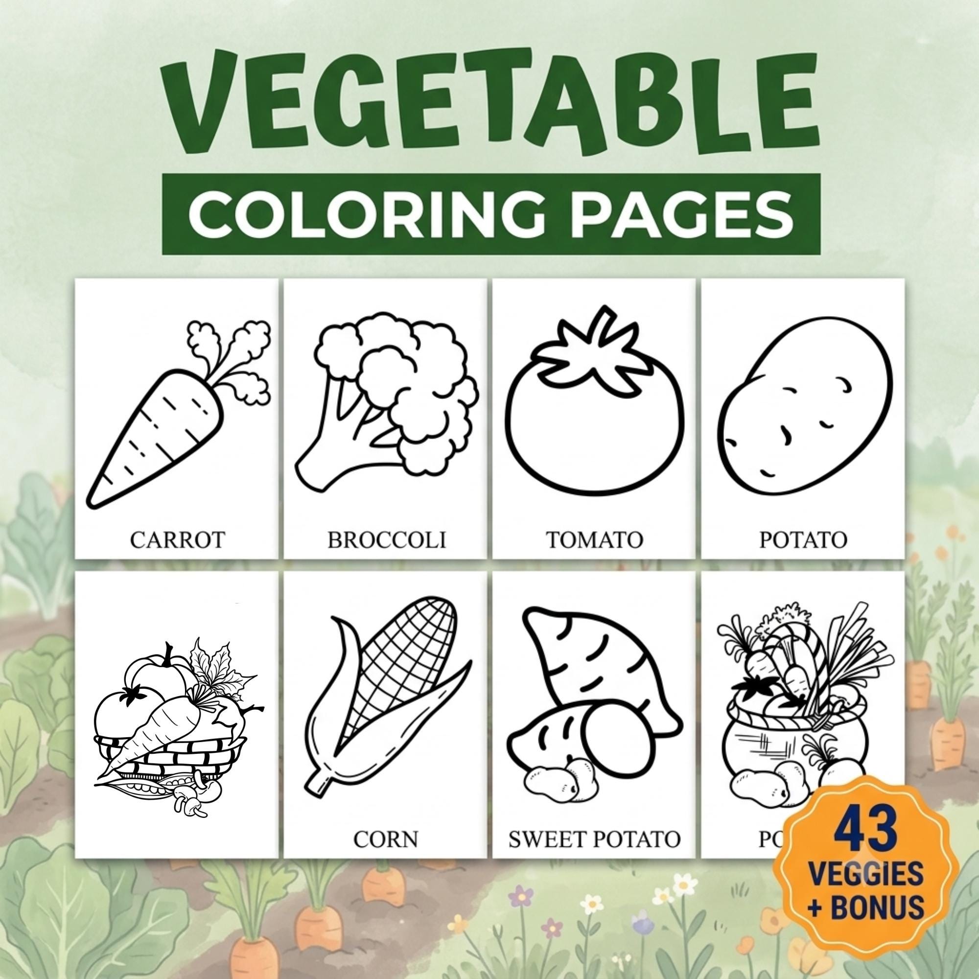 35 Fun Vegetable Crafts for Kids: Perfect for Any Age! 20 Vegetable Coloring Pages Printable Vegetable Coloring Book Food…
