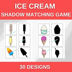 Ice Cream Shadow Matching Game / Summer Printable Matching Cards / Homeschool Printable / Summer Activities for Kids / Preschool Learning