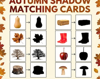 Herbst Schatten passende Karten zum Ausdrucken | Herbst-Zuordnungsspiel für Kleinkinder | Montessori Aktivität | Lernen im Vorschulalter | Hausschule zum Ausdrucken