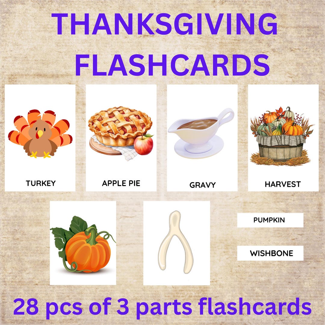 Thanksgiving Vocabulary Flashcards: Montessori Printable Cards (PDF ...