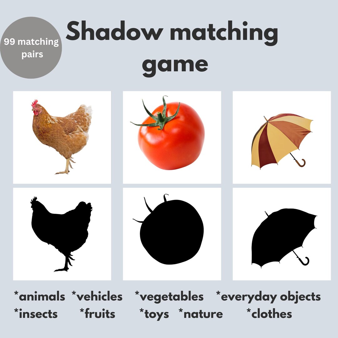 Shadow Matching Cards for Toddlers / Visual Discrimination Activity ...