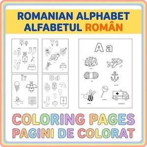 Desenhos para colorir do alfabeto romeno | Alfabeto romeno para imprimir para crianças | Abecedar de Colorat | Folha de exercícios para aprender romeno | Atividade para educação domiciliar
