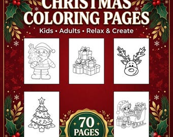 Christmas Coloring Book Printable, 70 Christmas Coloring Pages for Kids and Adults, Holiday Coloring Book, Winter Coloring Pages PDF