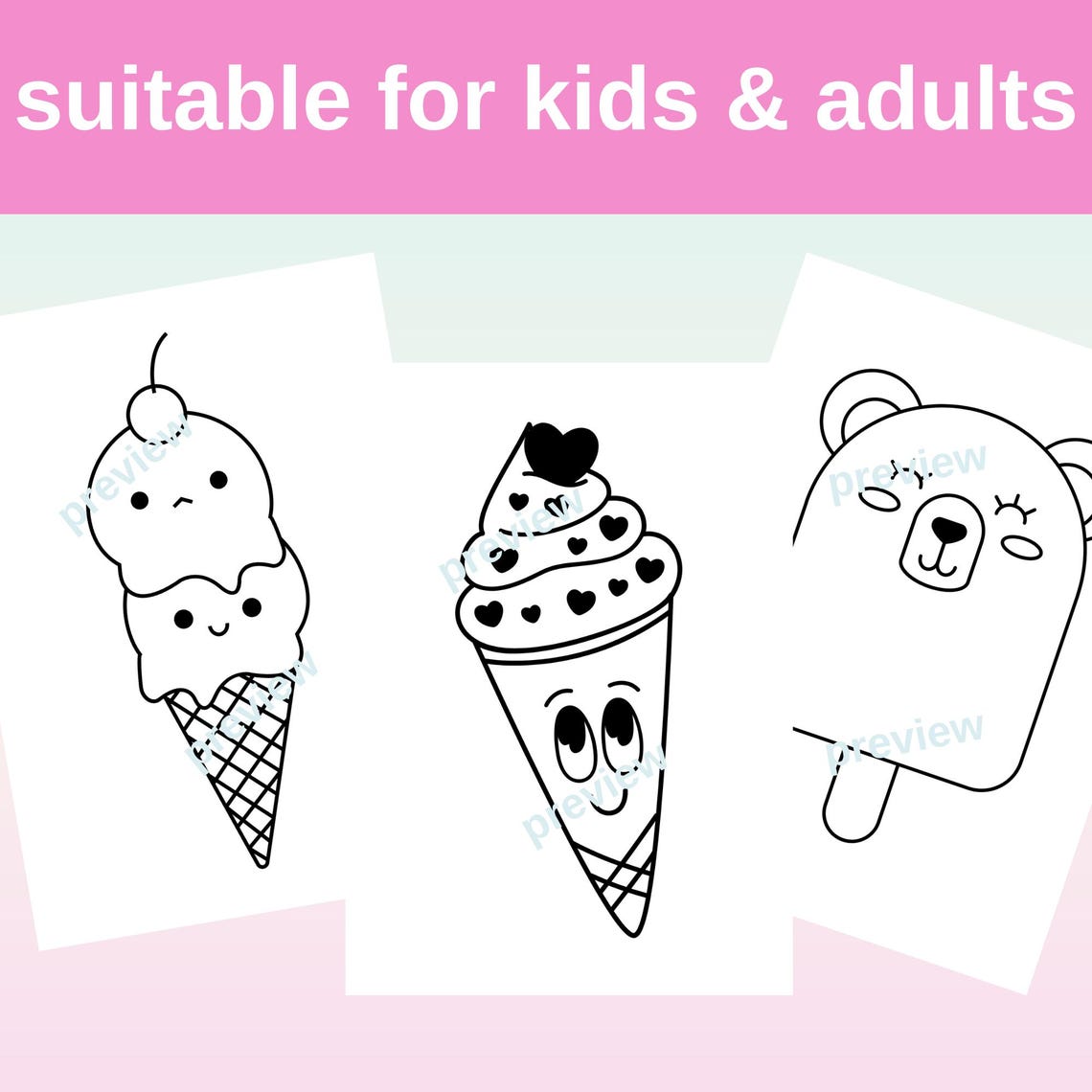 Kawaii Ice Cream Coloring Pages: Fun Printables for Kids & Adults (PDF ...