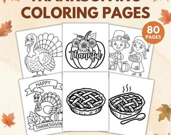 Thanksgiving Coloring Pages Printable| Cute Fall Coloring Book Kids | Turkey Pumpkin Autumn Coloring Sheets | Preschool Homeschool Activity