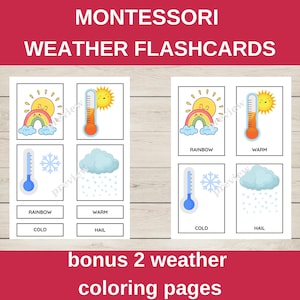 16 Flash Cards de Clima / Materiais Educacionais para Imprimir para Crianças / Aprendizagem Pré-Escolar / Materiais para Imprimir para Educação Domiciliar / Cartões de Memória Montessori