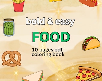Food Coloring Pages; Bold and Easy Printable Coloring; Relaxing Food Coloring; Easy Coloring Book; Easy Coloring Sheets for Relaxation & Fun